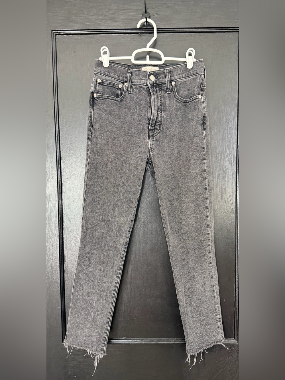 Madewell The Perfect Vintage Jean Black/Gray High-Rise Ankle Jeans with Frayed